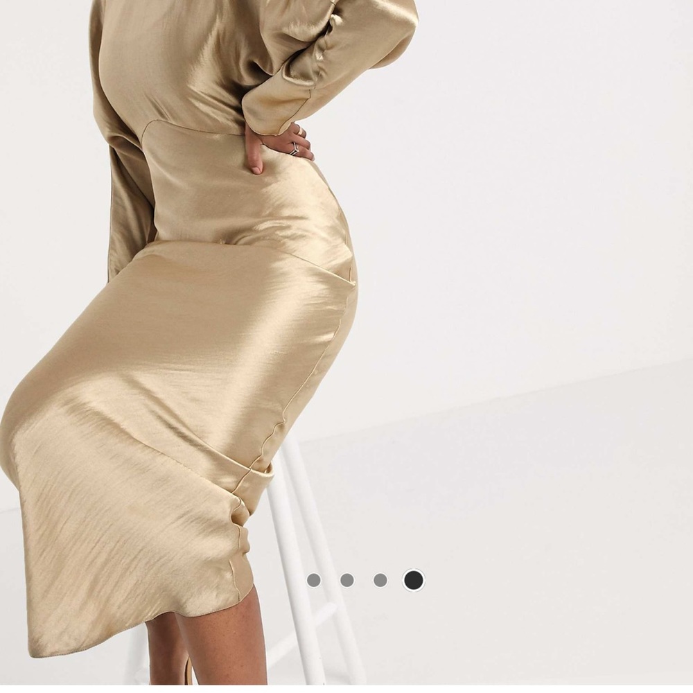 Satin Slip Midi Dress in Champagne - Picture 3 of 7